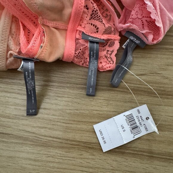NWOT Aerie American Eagle Bras Set of 3 S Eyelet Lace Bralette Balconette Pink - Picture 8 of 9